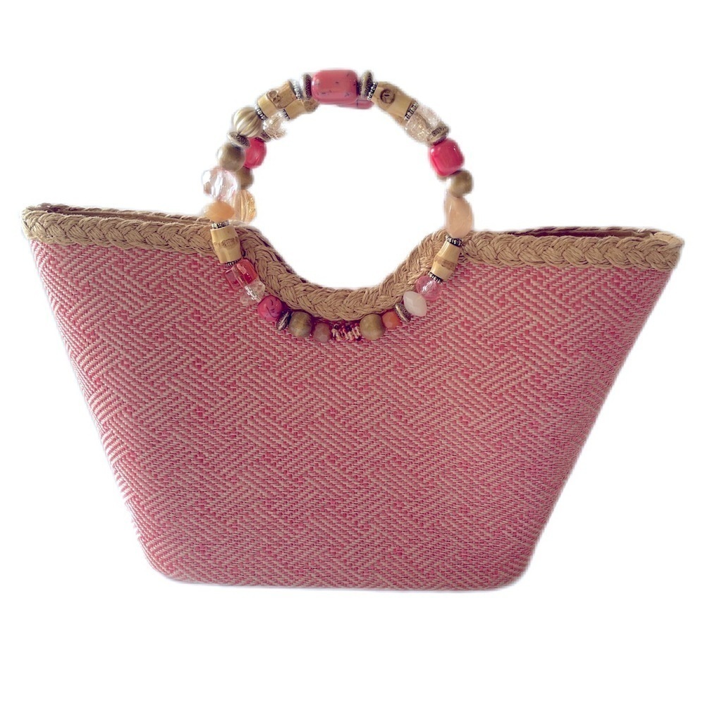 Cappelli Straworld Handbag Coral Jeweled Handles Summer Handbag